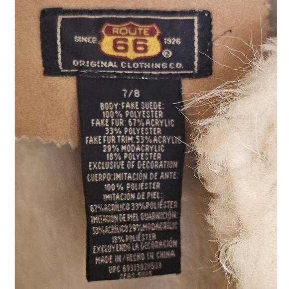 Girls Route 66 Faux Suede & Sherpa Phoebe Buffay Tan Jacket - Picture 8 of 8